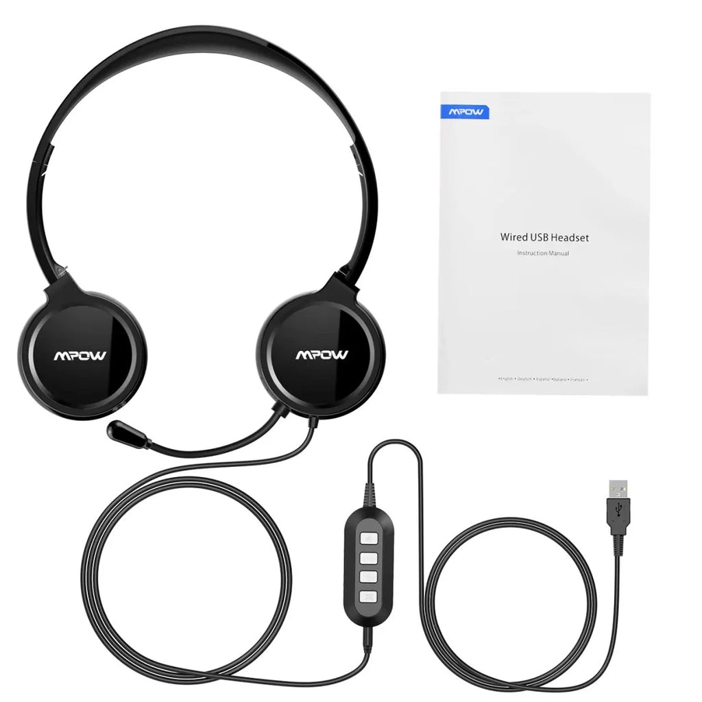 USB Headset with Microphone Noise Cancelling Lightweight Wired Headphones B345