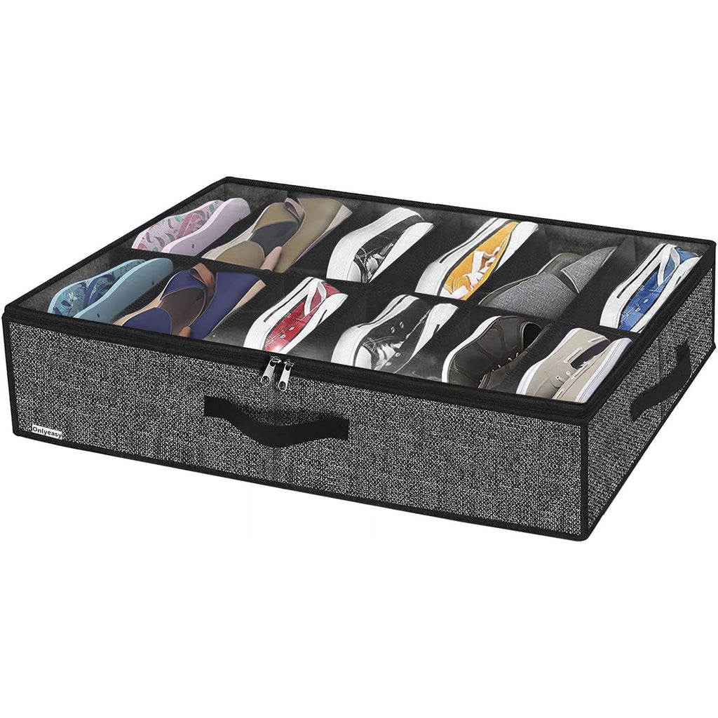 Black Linen-like Underbed Shoe Storage Organizer Q908502