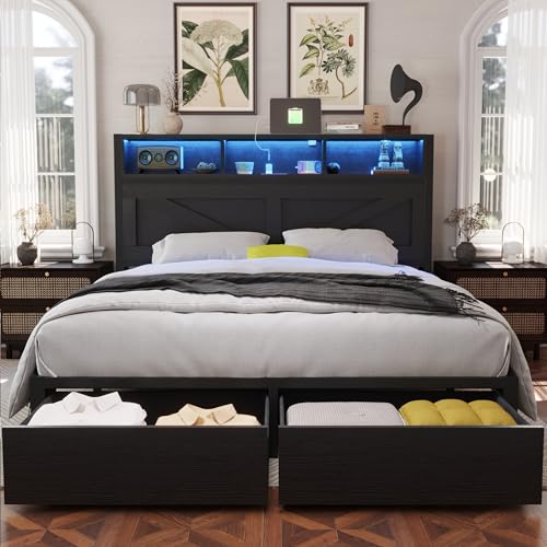 Rustic Brown Full Bed Frame with Bookcase Headboard and Storage Drawers G373360