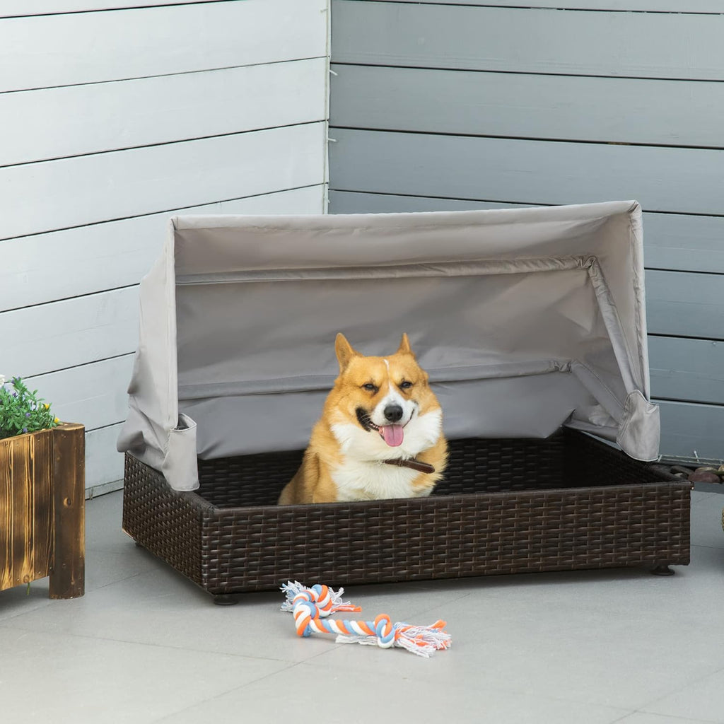 Elevated Rattan Pet Sofa with Waterproof Cushion T3451