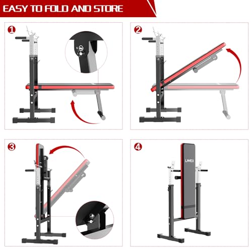 Adjustable Weight Bench Press with Squat Rack Folding Dip Station V135