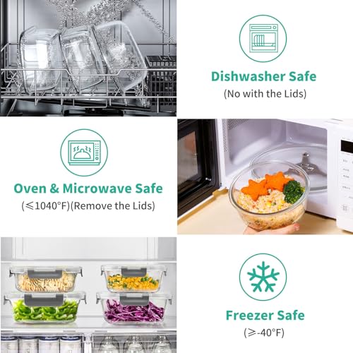 34pcs Glass Food Storage Containers with Lids Set, Airtight, Leak Proof, BPA-Free, Black H8623