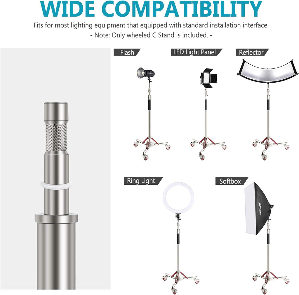 Heavy Duty Light Stand with Casters, Adjustable Tripod Stand, 100% Stainless Steel, Max Height: 10ft/305cm Y1320