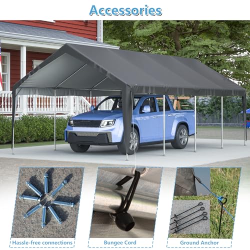 Carport 20x12ft Portable Garage with Roll-up Ventilated Windows & Removable Sidewalls P866
