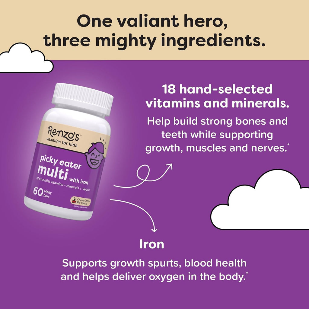 60 Sugar-Free Melty Tabs Kids Multivitamin with Iron I6405