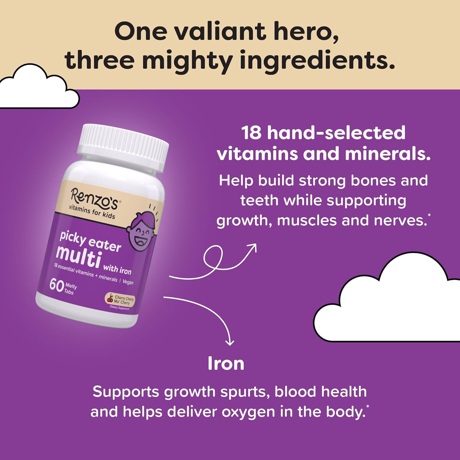 60 Sugar-Free Melty Tabs Kids Multivitamin with Iron I6405