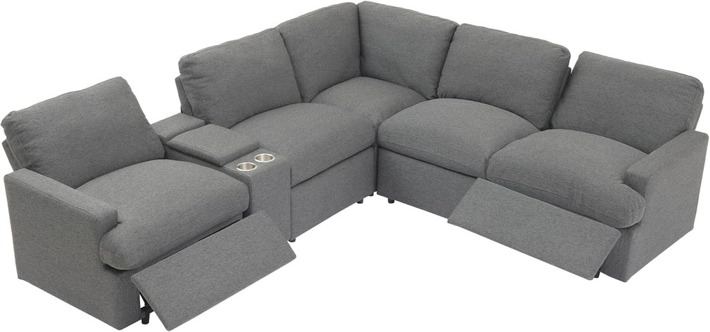 104'' L-shaped Power Recliner Sofa Couch with Storage Box, Cup Holders, USB Ports, Dark Grey Q10858