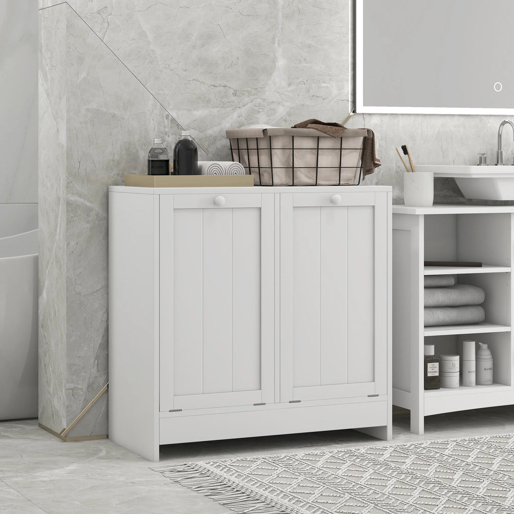 White Tilt-out Laundry Storage Cabinet with 2 Hamper Compartments H6402