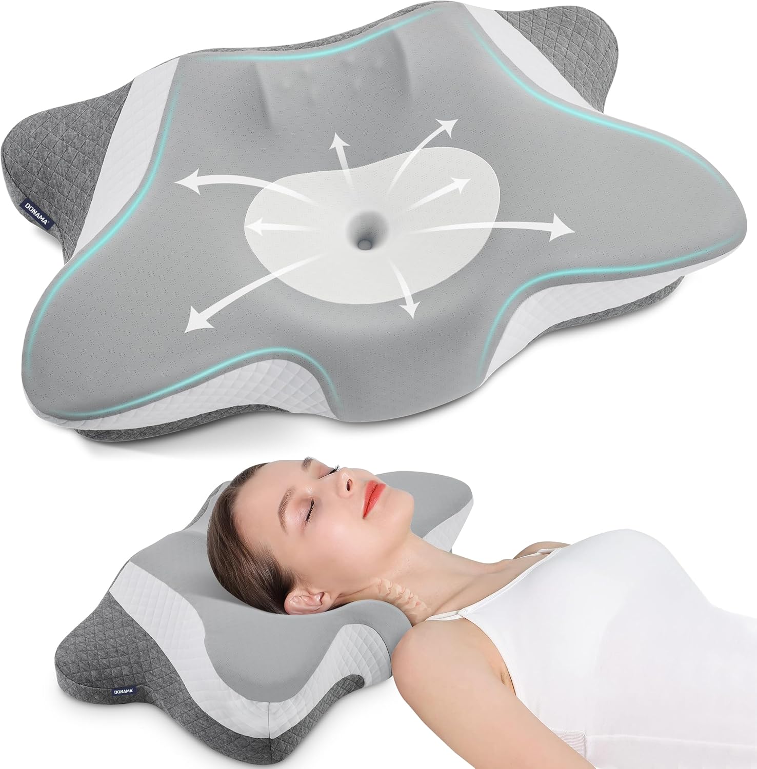 Ergonomic Memory Foam Cervical Neck Pillow with Cooling Pillowcase N61569