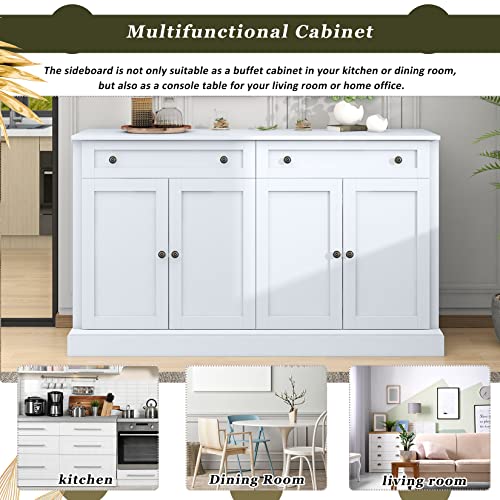 60" White 4-Door Sideboard Buffet with 2 Drawers and Adjustable Shelves S4793