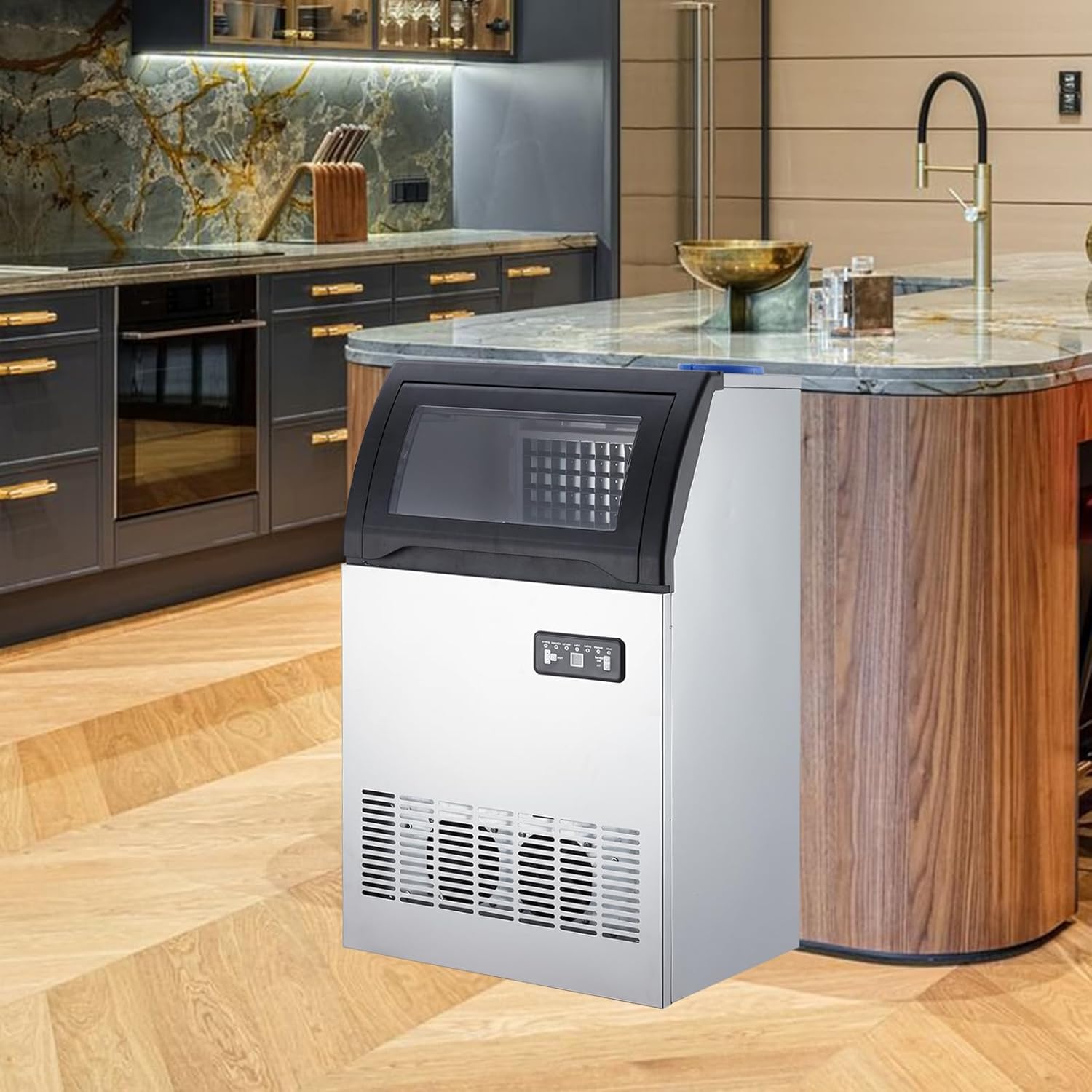 Stainless Steel Freestanding Ice Maker with 33 Lbs Ice Storage, 100 Lbs/24H F21153