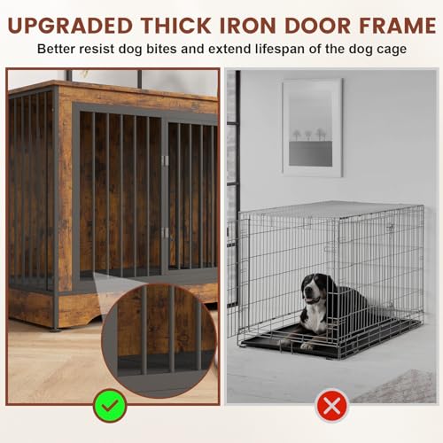 75 Inch Double Dog Crate Furniture Rustic Brown with Trays and Divider A2215