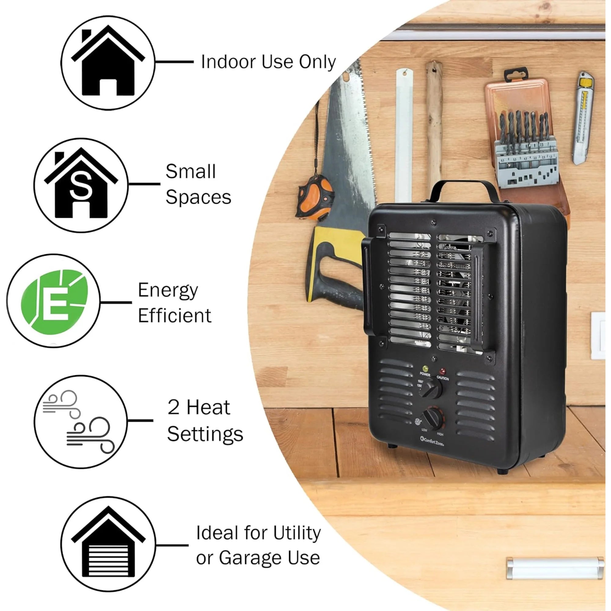 1,500-Watt Black Electric Utility Heater U77567