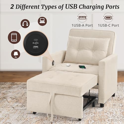 3 in 1 Convertible Sleeper Chair Bed with 2 Pillows and Backrest C239549