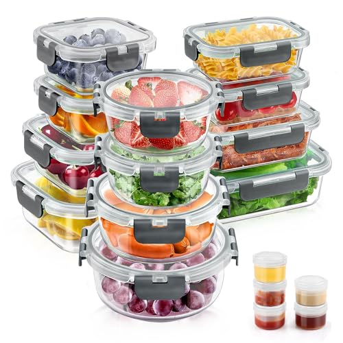 34pcs Glass Food Storage Containers with Lids Set, Airtight, Leak Proof, BPA-Free, Black H8623