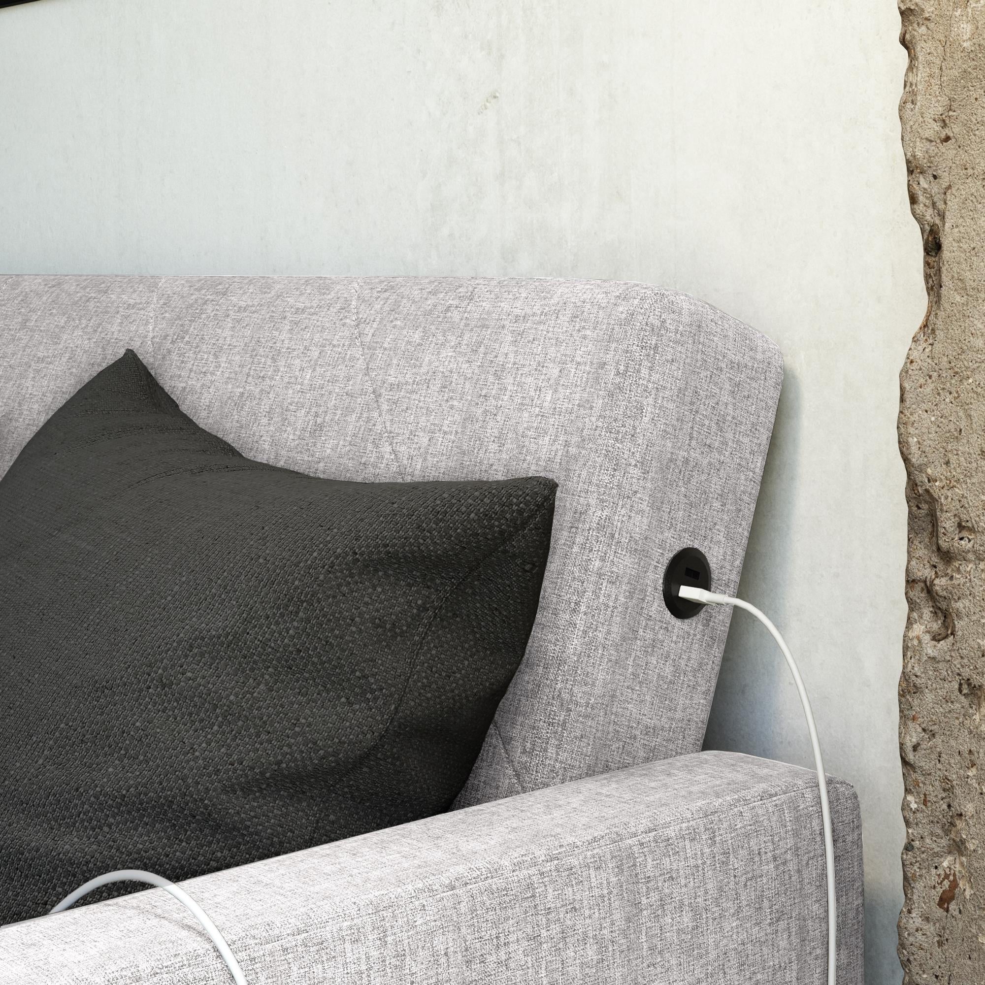 Light Gray Linen Convertible Sofa Bed with USB Port M50961