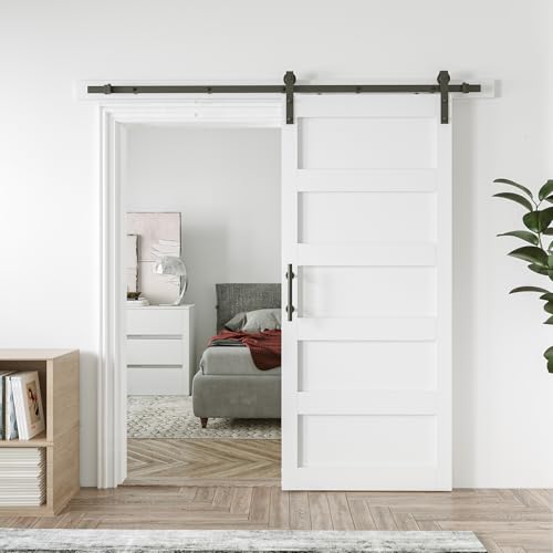 White 5 Panel Sliding Barn Door with 6ft Hardware Kit D306596