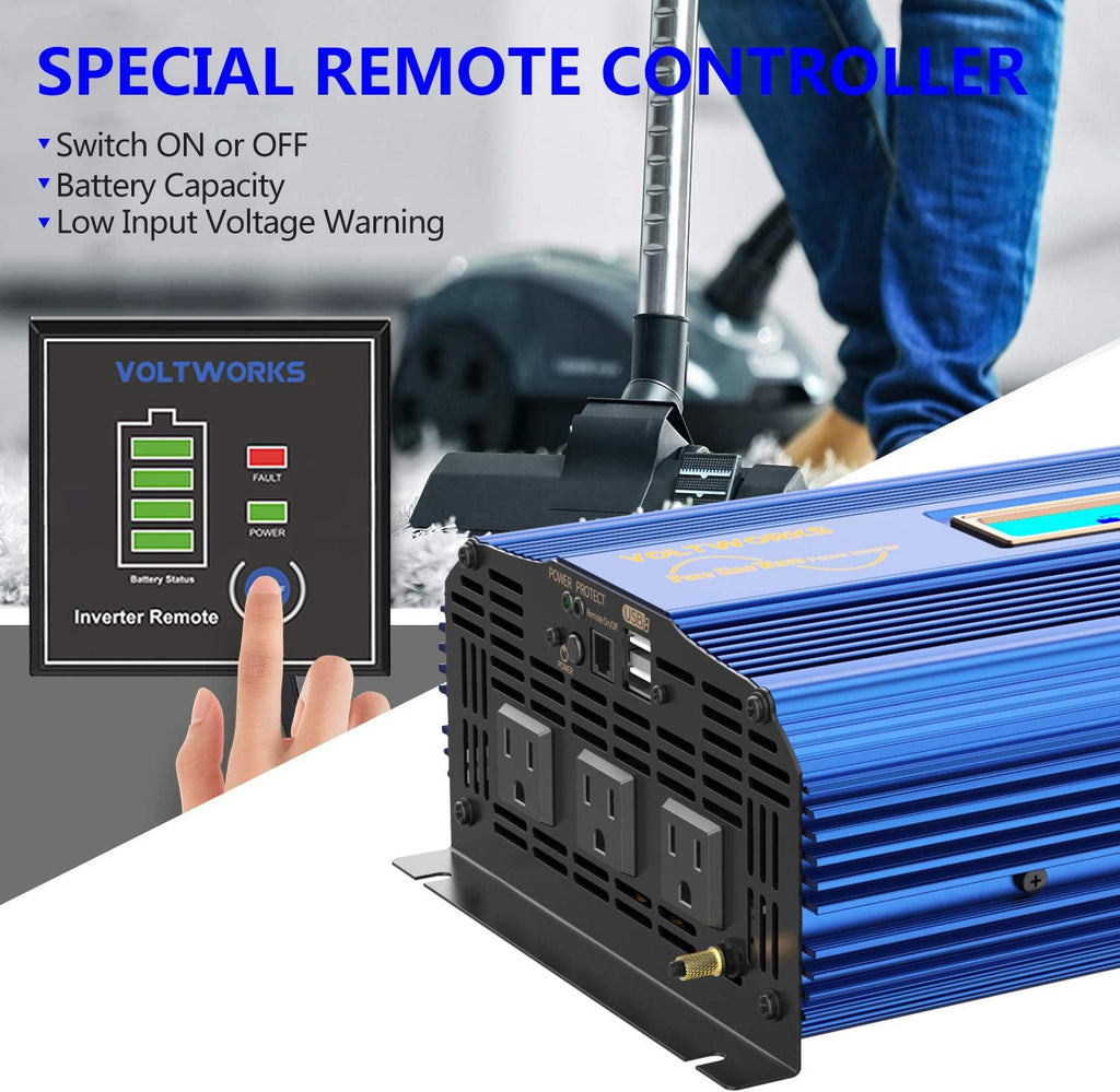 1500W Pure Sine Wave Power Inverter DC 12v to AC 110V-120V with Remote Control LCD Display P88051