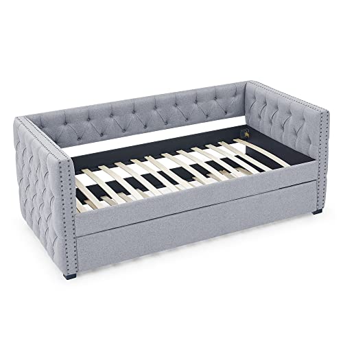 Fabric Upholstered Twin Size Daybed with Trundle A125