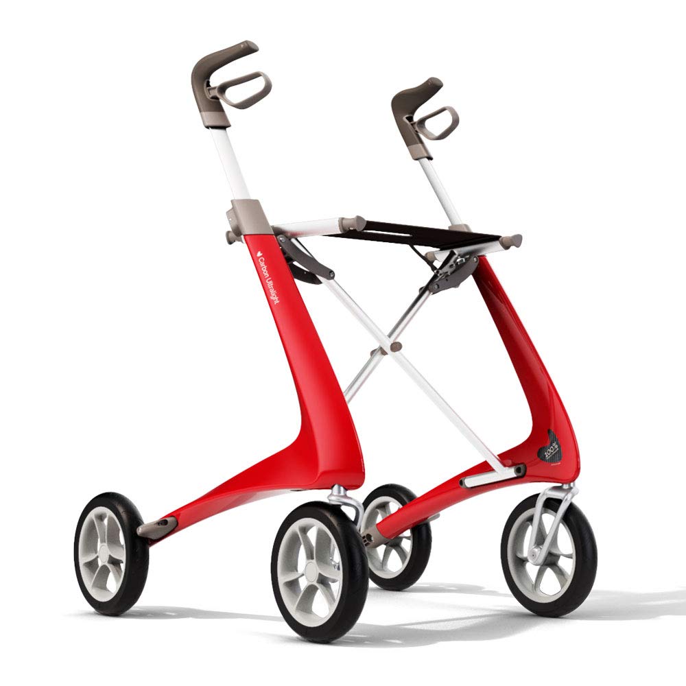 Red Carbon Ultralight Rollator Walker with Organizer Bag, Wide Track, 18.5" x 24" Seat C3192