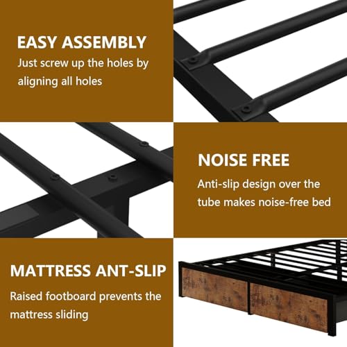 Rustic Brown Full Bed Frame with Bookcase Headboard and Storage Drawers G373360