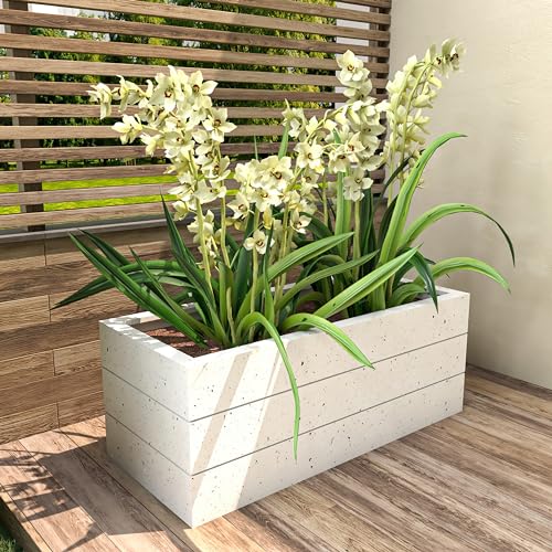 Rectangular Fiberstone and Clay Planter with Drainage Holes (Brown) F723819