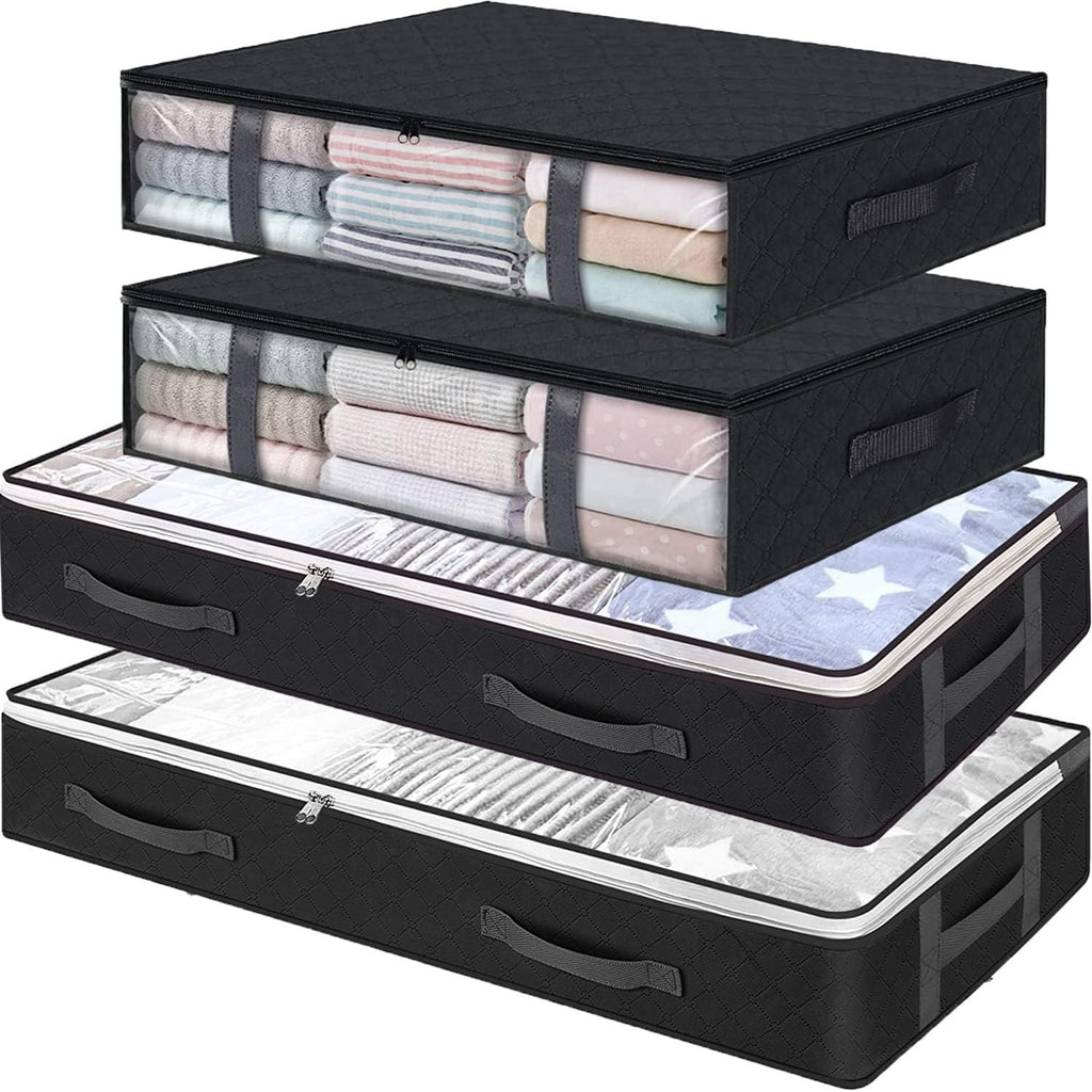 Black 4-Pack Large Underbed Storage Bags with Clear Window and Handles G8221