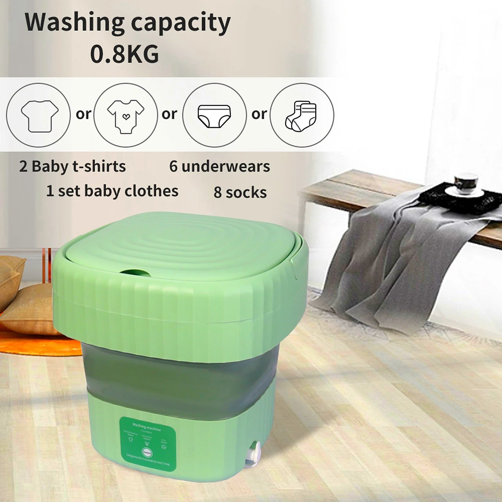 Mini Foldable Washer and Spin Dryer (Green) G7709