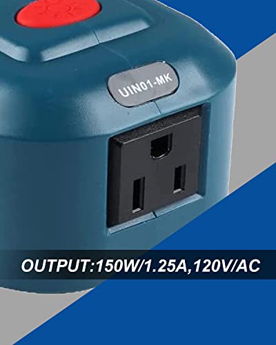 150W Power Inverter Generator for 18V Lithium Battery, DC 18V to AC 110V-120V Portable Power Station with 2 USB & AC Outlet & 200LM LED Light T22353