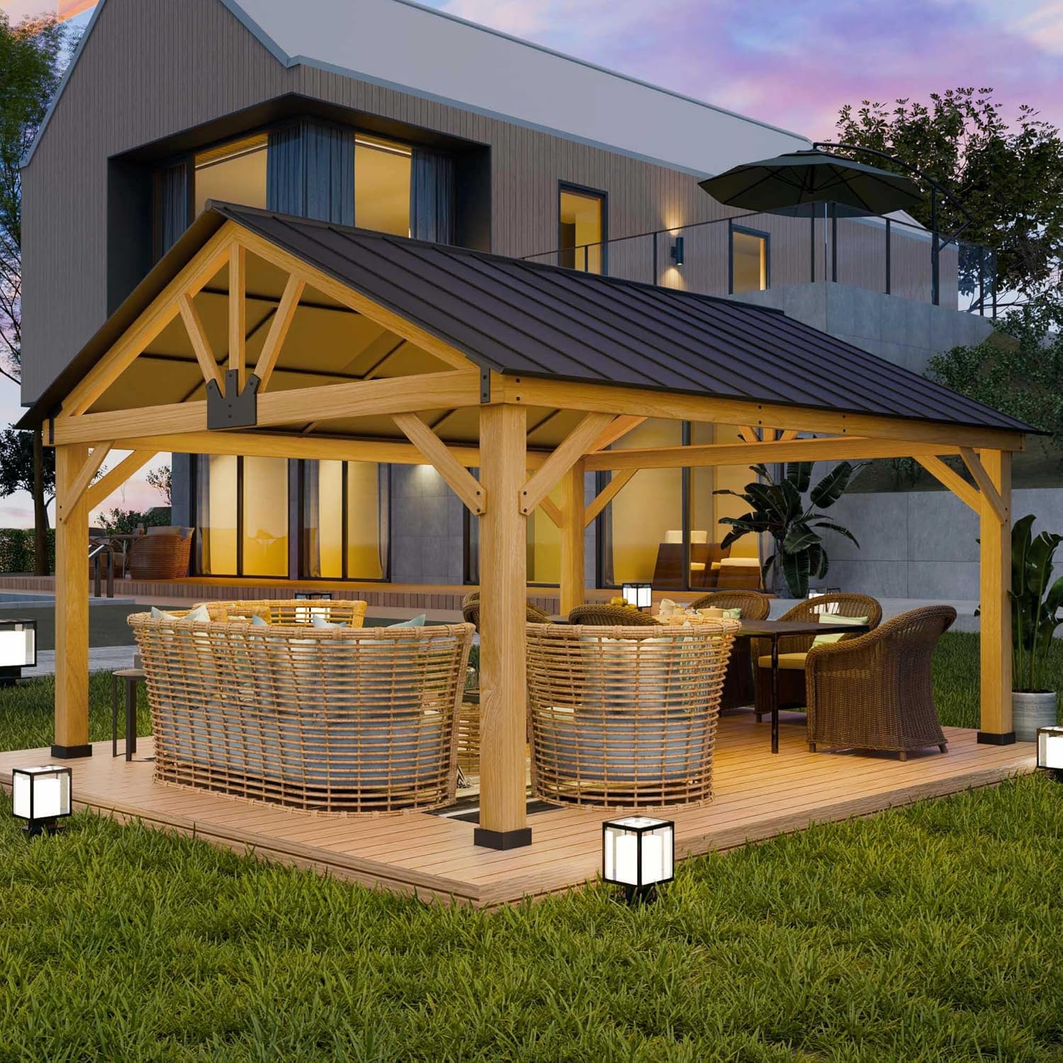 13' x 15' Wood Cedar Gazebo with Galvanized Steel Roof K750603
