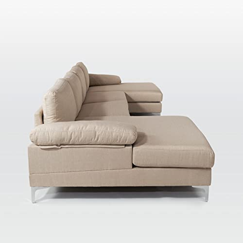 Linen Fabric U-Shape Sectional Sofa with Double Extra Wide Chaise Lounge D18419