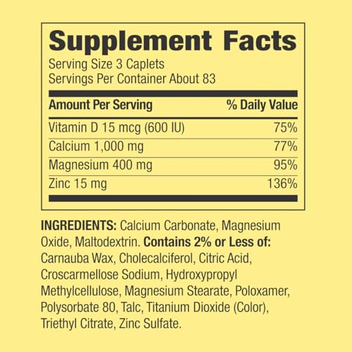 Calcium, Magnesium & Zinc Plus Vitamin D3 Coated Caplets, 250 Count + Weekly Pillbox E855