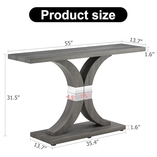 55 inch Gray Console Table with Geometric Base F75216