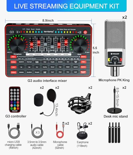 Podcast Microphone Bundle with Audio Mixer, 3.5mm Condenser Microphone, Soundboard with Voice Changer G71996