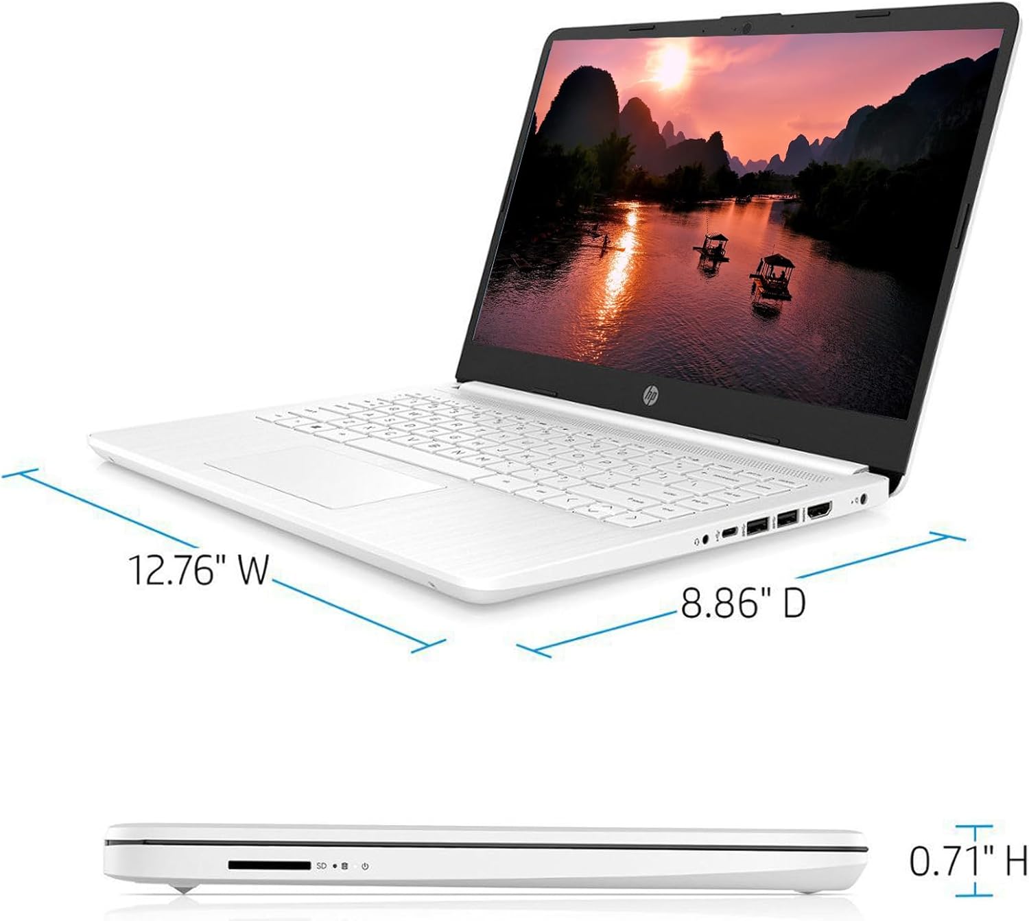 14-inch HD Laptop Computer Intel Dual Core 2.8GHz 8GB RAM 128GB 64GB SSD 64GB Card Webcam Bluetooth HDMI USB-C Wi-Fi Windows 11 S White D131