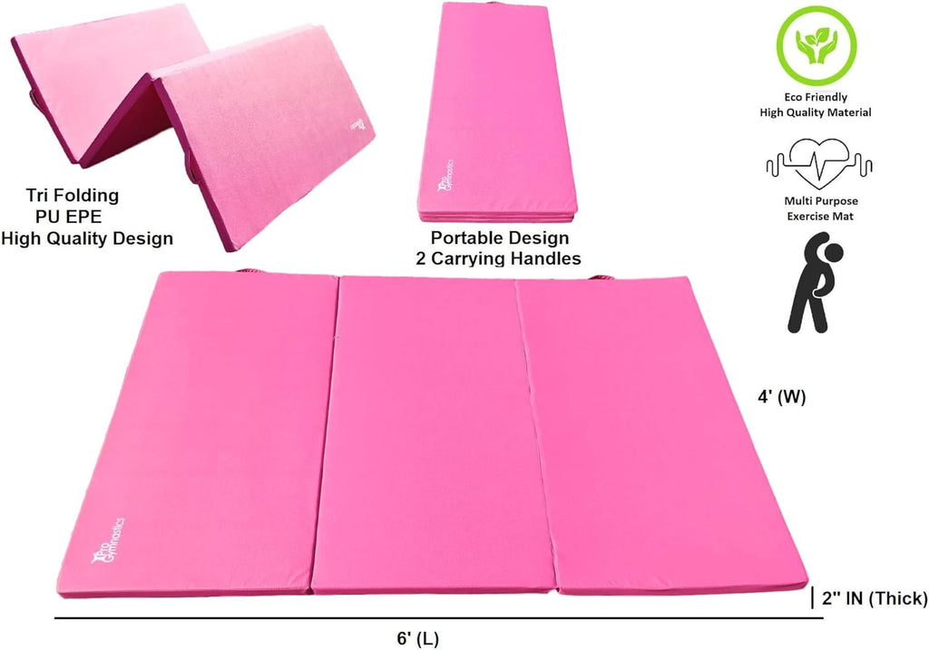 Extra Thick High Density Anti-Tear Gymnastics Gym Folding Exercise Mats (Pink) K381293