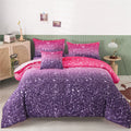 6Pcs Twin Gradient Pink Purple Glitter Comforter Sets R2313