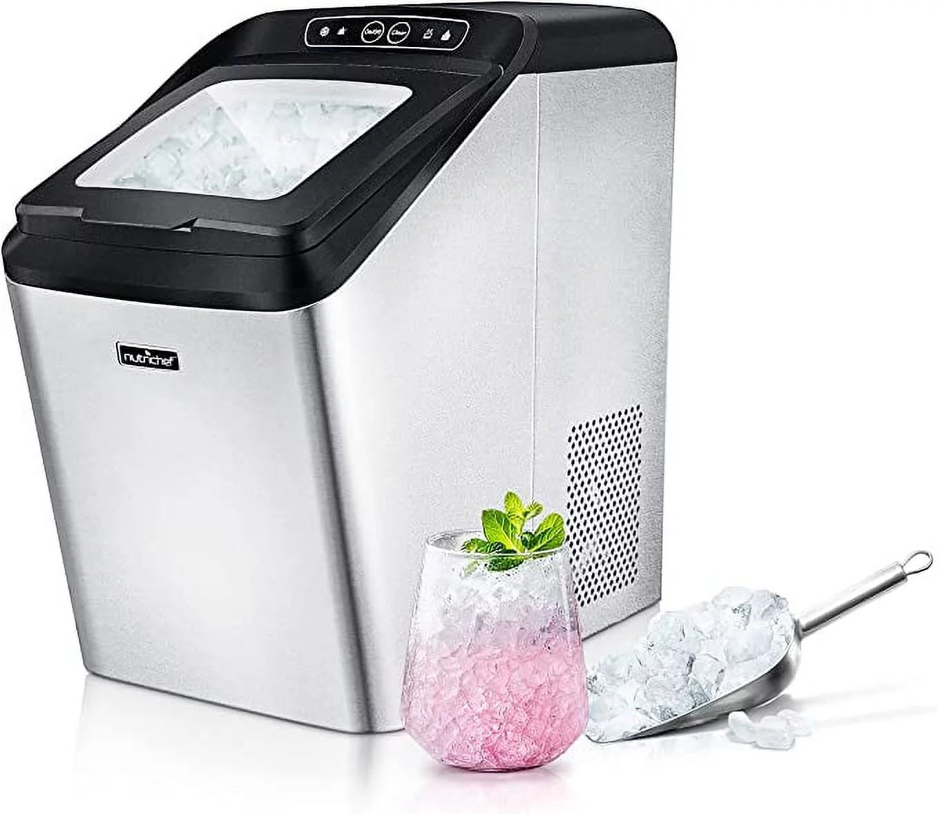 Electric Nugget Ice Maker Machine with Ice Scoop and Basket Q622845