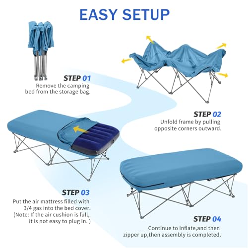 Folding Camping Cot with Inflatable Air Mattress and Carry Bag Q835