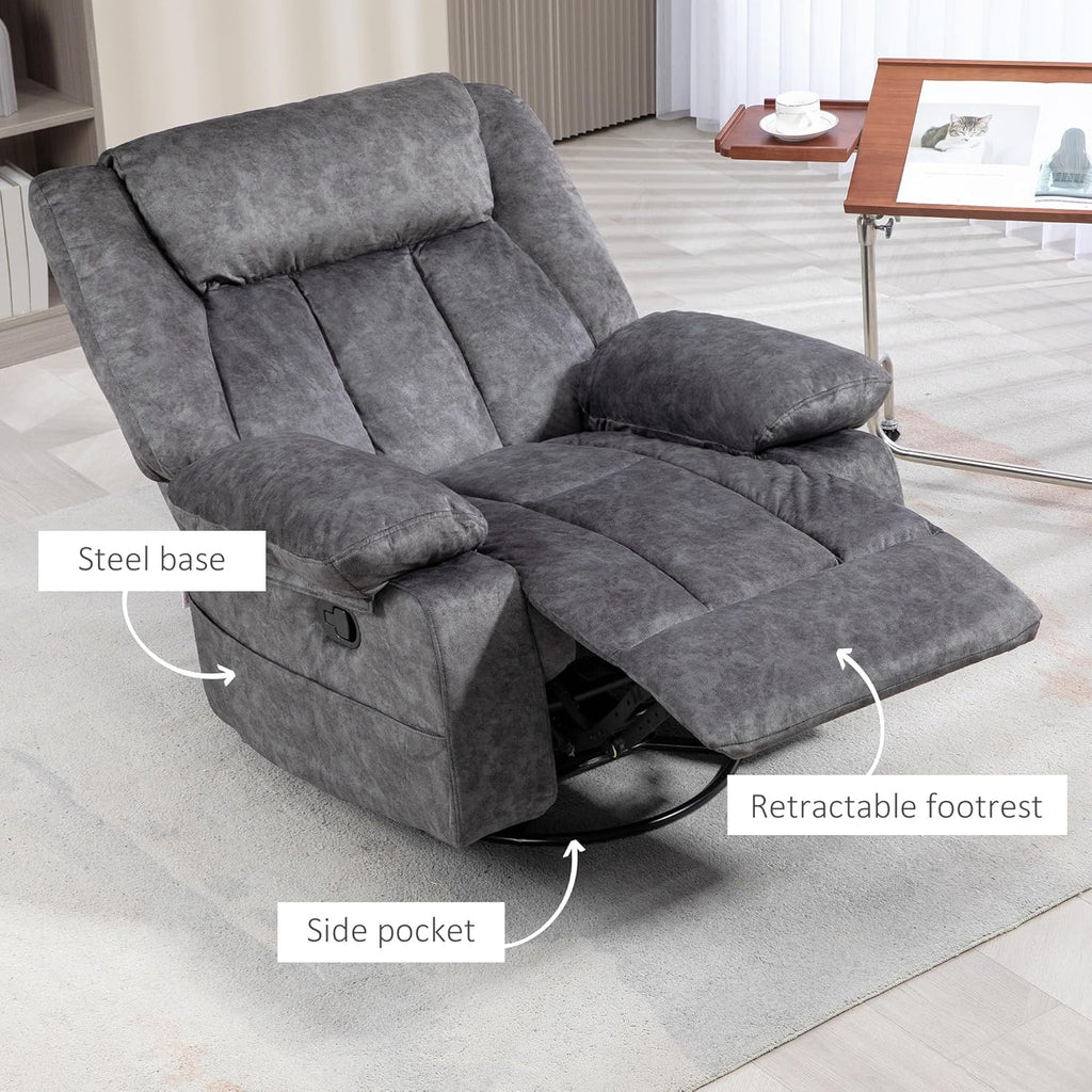 Gray Swivel Rocker Recliner Chair with Side Pockets and Metal Base Z2758