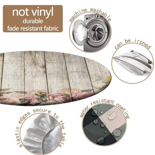 Fitted Round Tablecloth, Vintage Wood Grain Elastic Edge Polyester, 32" H908