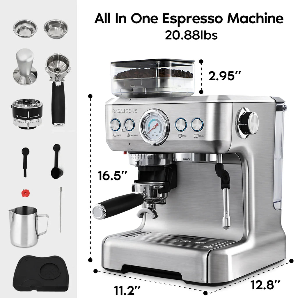 Silver Espresso Machine with Grinder and Milk Frother R296967