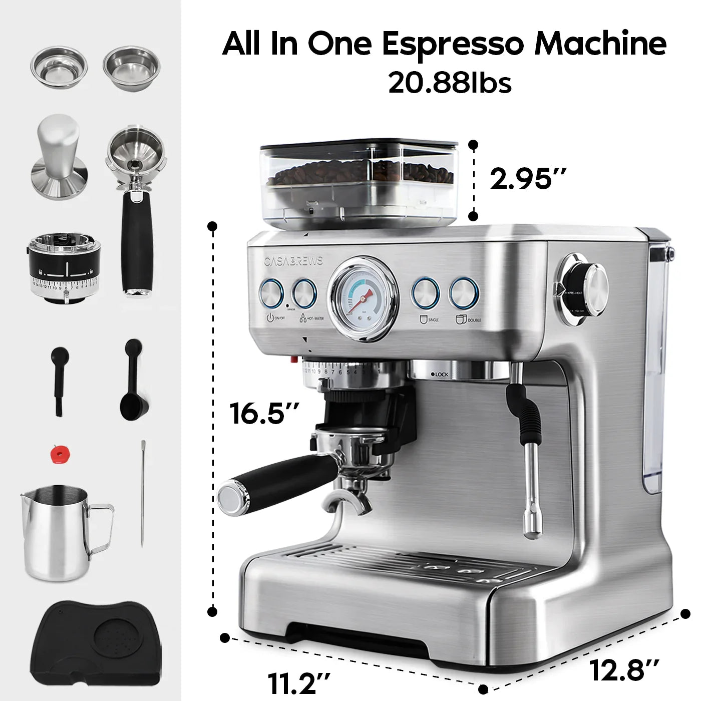 Silver Espresso Machine with Grinder and Milk Frother R296967