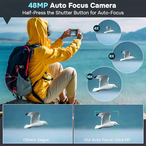 48MP Digital Camera with 16X Digital Zoom, 3" Flip Screen, 2 Batteries H4618