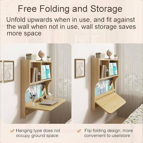 Brown Wall Mounted Drop-Leaf Table with Storage Shelves H29187