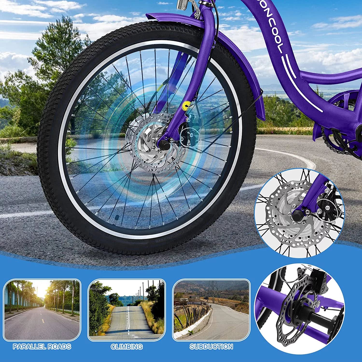 Electric Trike, 7 Speed 24"/26" 3 Wheel Electric Bicycle with 36V 14.5Ah Lithium Battery F573
