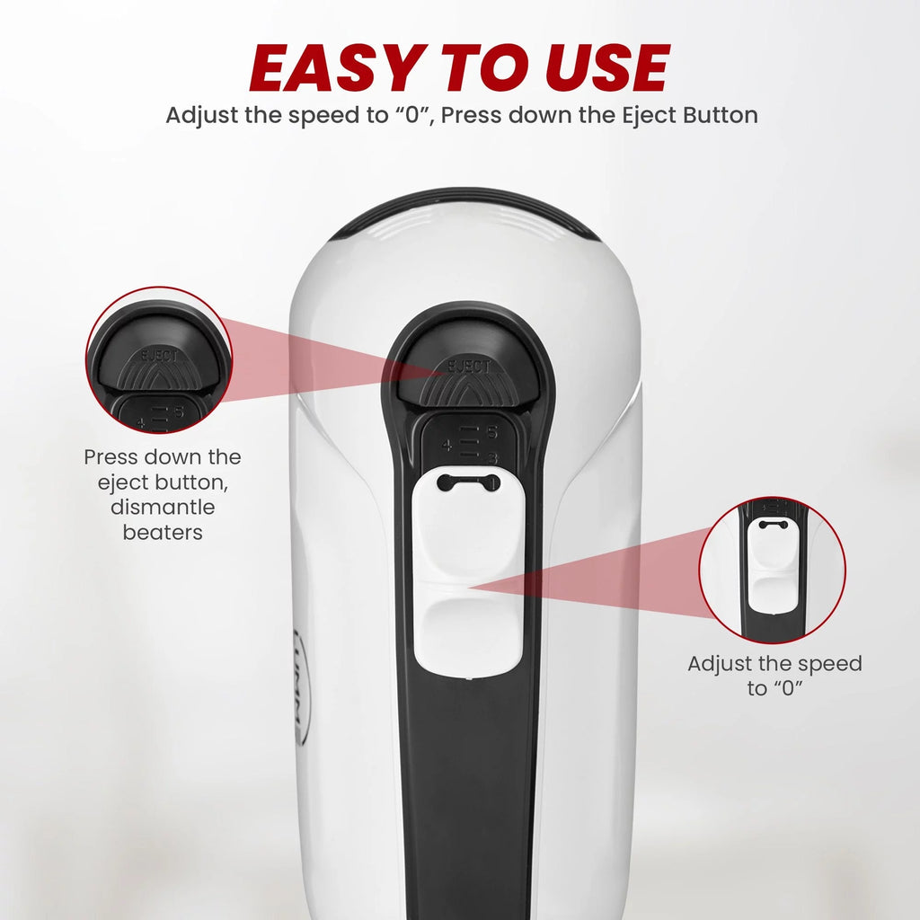 Grey Electric Hand Mixer with 5 Speeds, 2 Beaters, 2 Dough Hooks, Storage Case V310