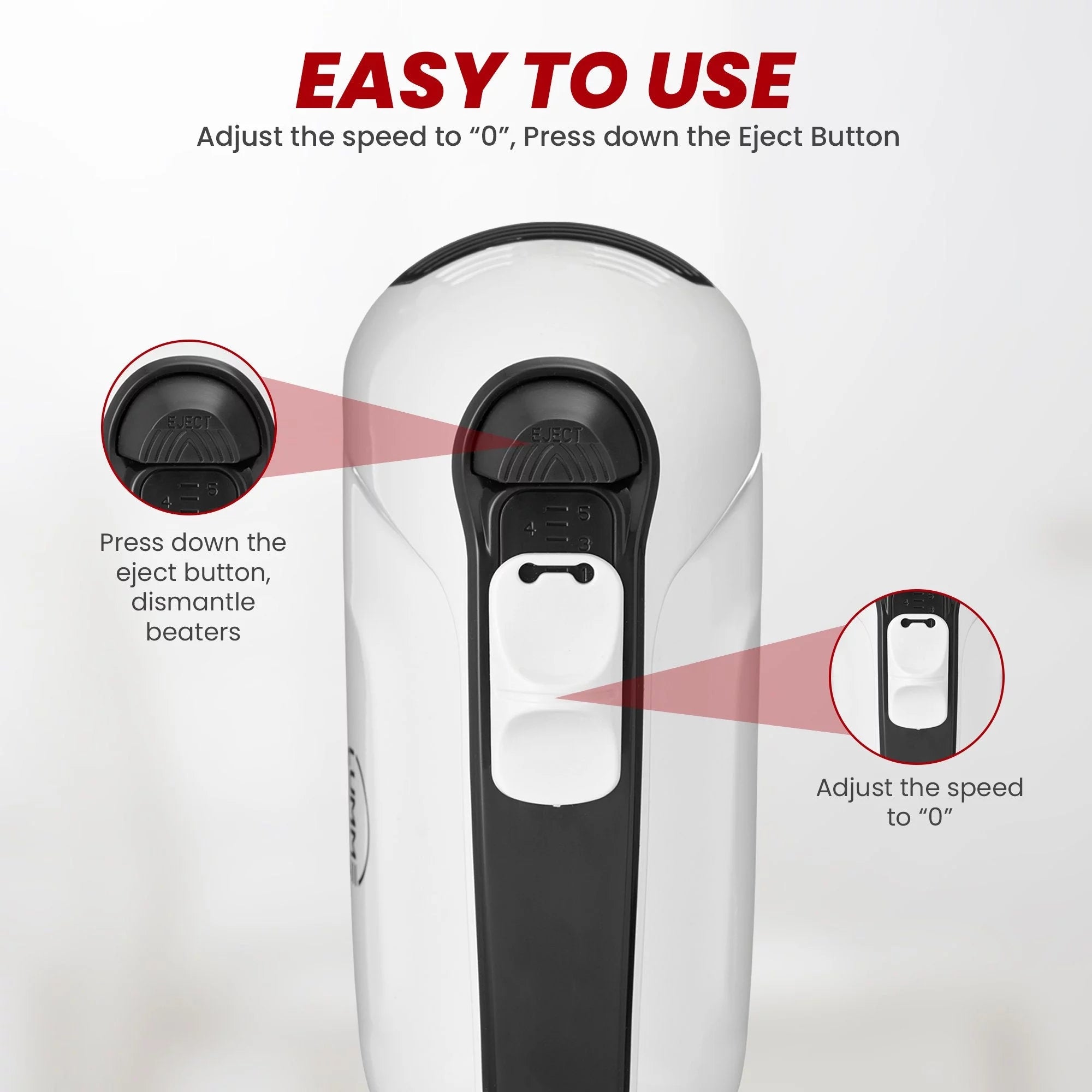 Grey Electric Hand Mixer with 5 Speeds, 2 Beaters, 2 Dough Hooks, Storage Case V310
