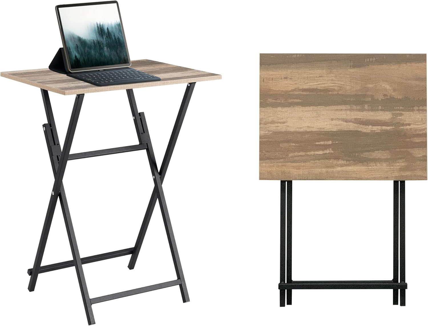 Rustic Brown Black TV Tray Table 2-Piece Portable Tables R212