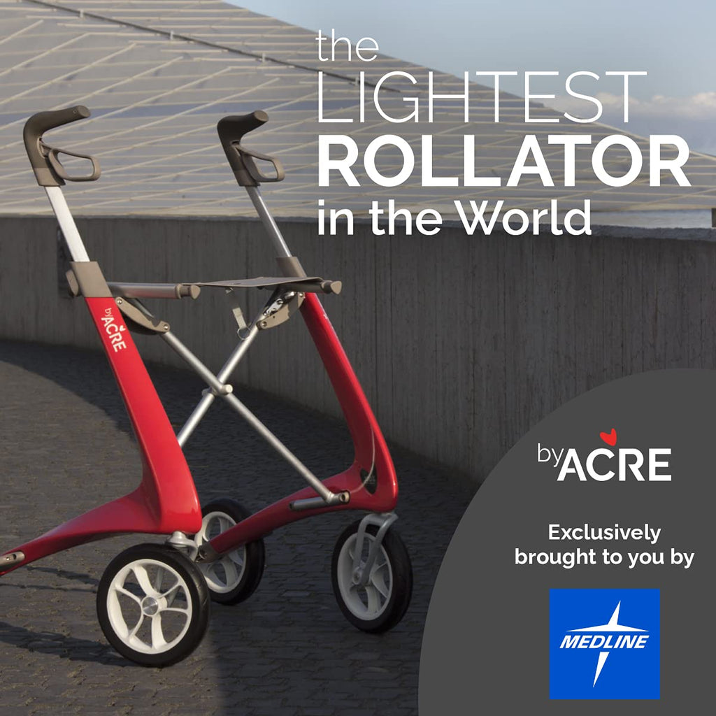 Red Carbon Ultralight Rollator Walker with Organizer Bag, Wide Track, 18.5" x 24" Seat C3192